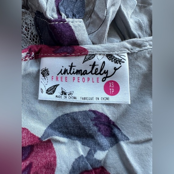 Intimately Free People Gray Red Floral Voile and Lace Trapeze Slip Dress XS - Picture 6 of 7